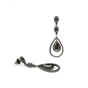 Pendientes Largos | LINEARGENT Pendientes largos plata brillantes novia rutenio con espinela negra