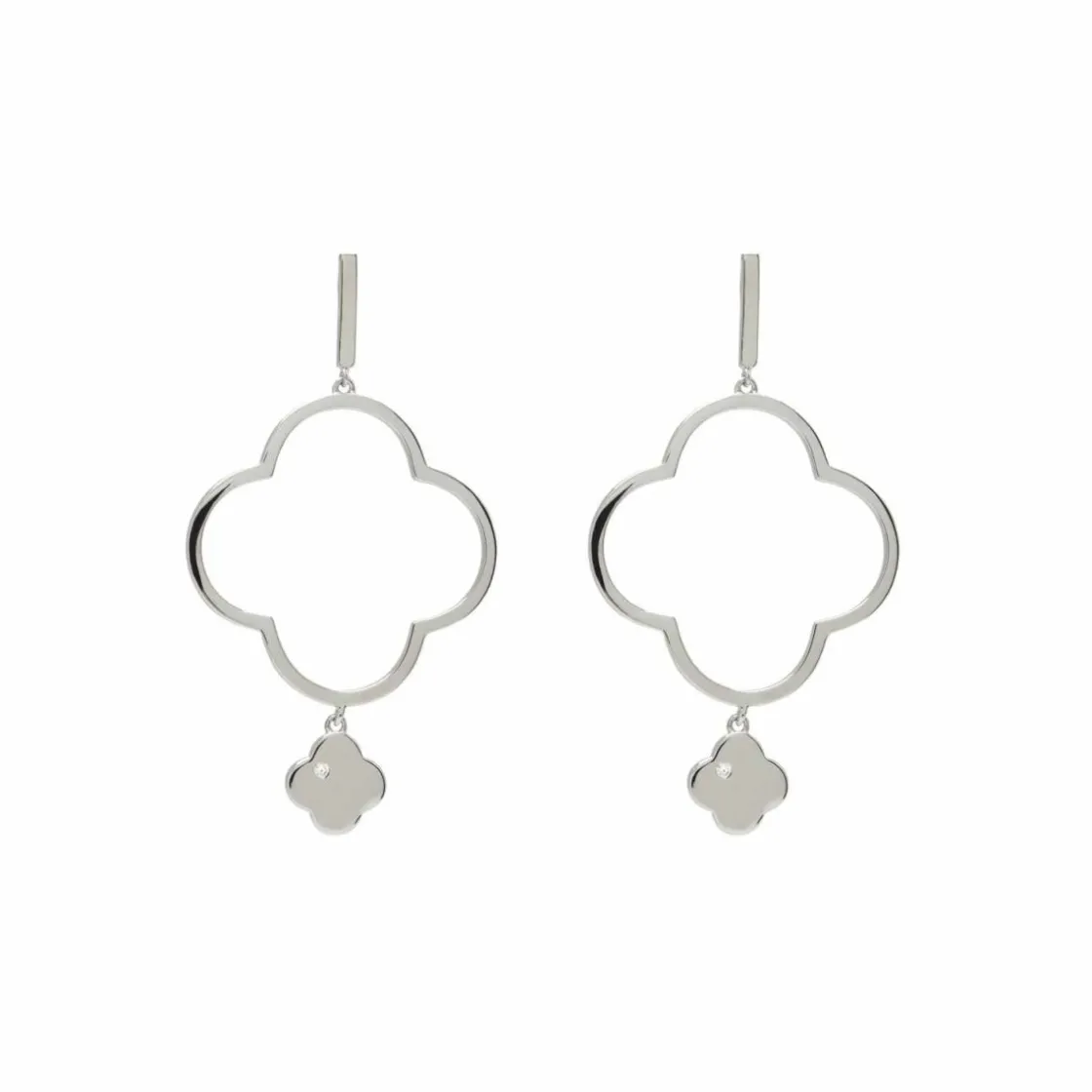 Pendientes Largos | Pendientes Con Colgantes | LINEARGENT Pendientes largos y móviles con motivo de flor y detalle de circonita