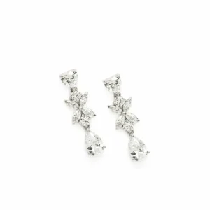 Pendientes Largos | LINEARGENT Pendientes novia diseño floral con cuarzos adamantinos