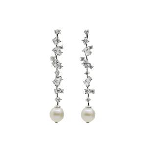 Pendientes Largos | LINEARGENT Pendientes novia largos con circonitas y perla