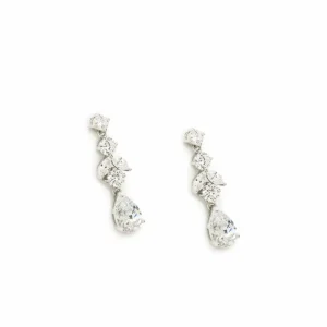 Pendientes Largos | LINEARGENT Pendientes novia plata y circonitas diseño floral