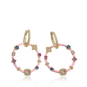 Pendientes Originales | LINEARGENT Pendientes originales con gemas estilo aro de esmalte rosa