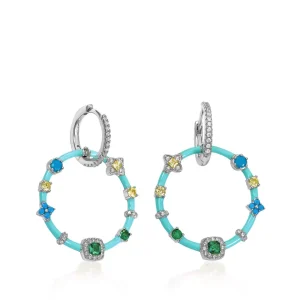 Pendientes Originales | LINEARGENT Pendientes originales con gemas estilo aro de esmalte turquesa