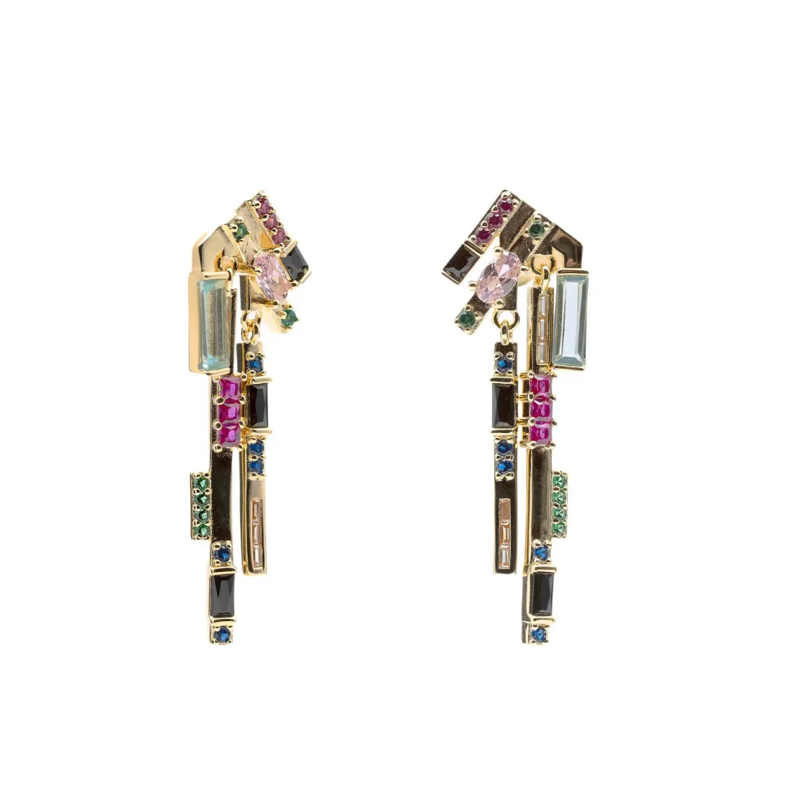 Pendientes Largos | Pendientes De Piedras De Colores | LINEARGENT Pendientes originales de plata diseño chaos multicolor