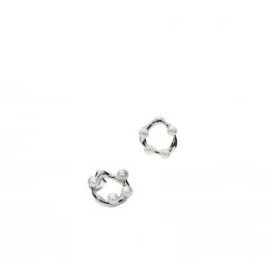 Pendientes Originales | LINEARGENT Pendientes originales de plata diseño circular irregular con mini perlas incrustadas