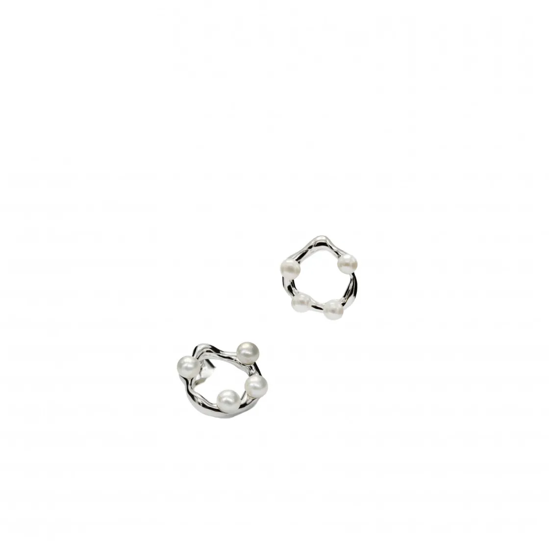 Pendientes Originales | LINEARGENT Pendientes originales de plata diseño circular irregular con mini perlas incrustadas