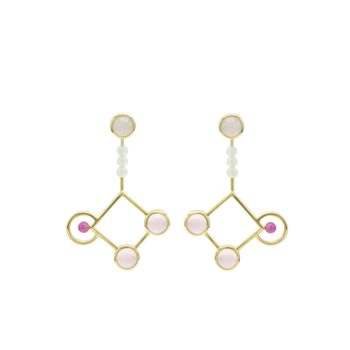 Pendientes Originales | Pendientes Largos | LINEARGENT Pendientes originales de plata diseño rombo con piedras de colores