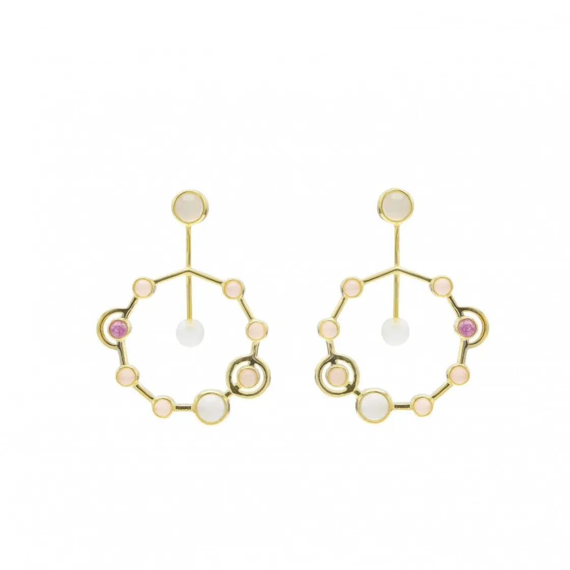 Pendientes Originales | Pendientes Largos | LINEARGENT Pendientes originales de plata diseño átomos con piedras de colores