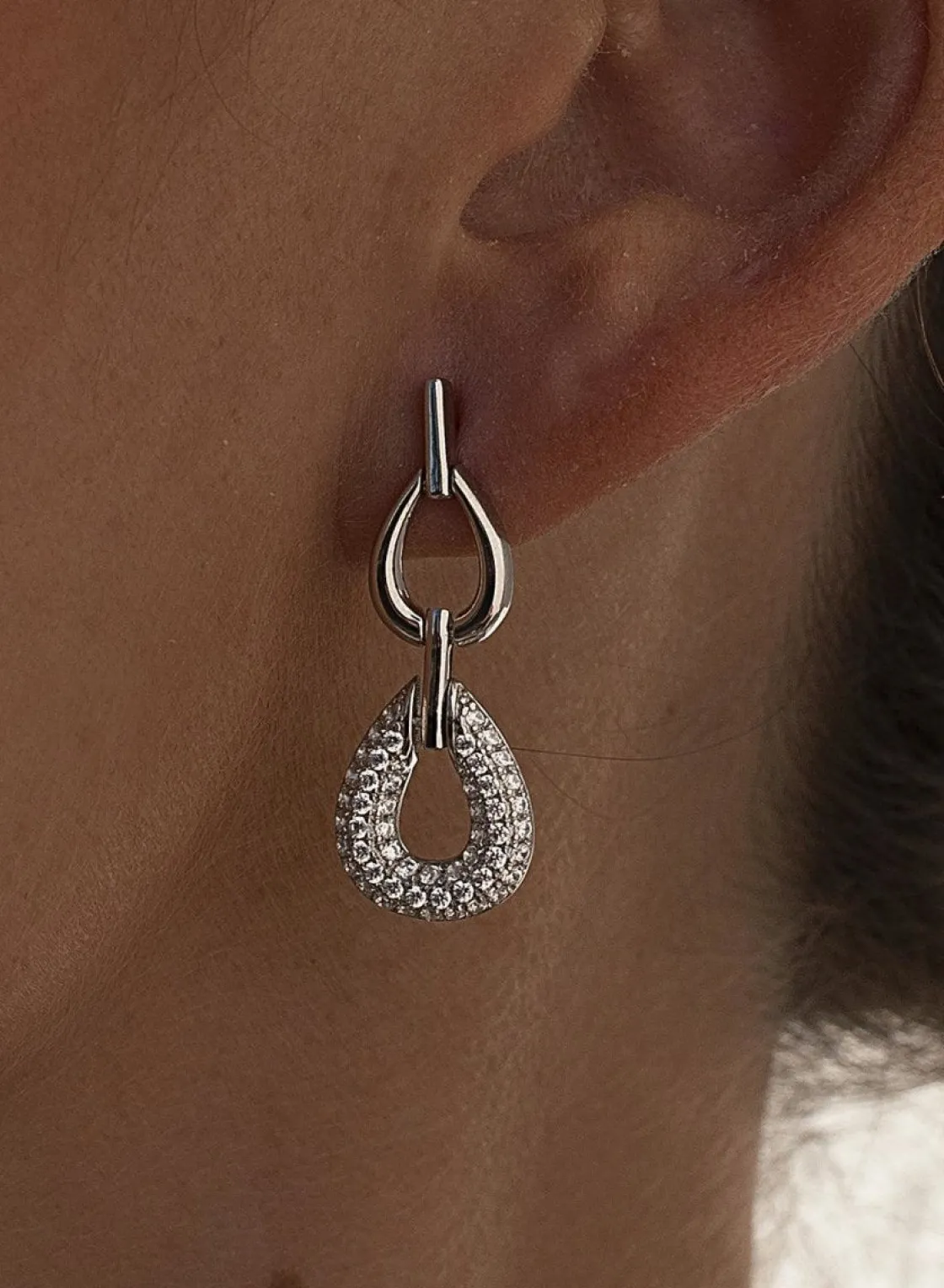 Pendientes Originales | Pendientes Largos | LINEARGENT Pendientes originales diseño de doble óvalo y circonitas
