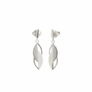 Pendientes Largos | LINEARGENT Pendientes originales diseño de hoja geométrica con circonitas