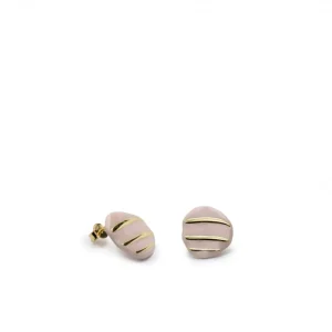 Pendientes Pequeños | LINEARGENT Pendientes originales diseño irregular esmalte rosa y detalles dorados