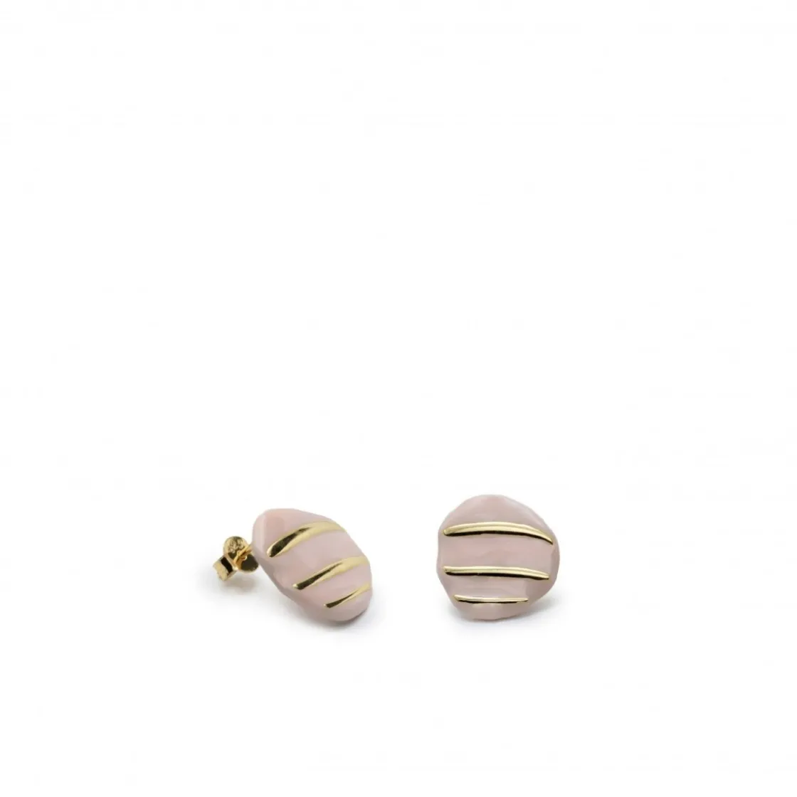 Pendientes Pequeños | LINEARGENT Pendientes originales diseño irregular esmalte rosa y detalles dorados