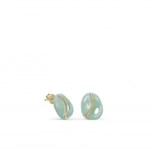Pendientes Pequeños | LINEARGENT Pendientes originales diseño irregular esmalte verde y detalles dorados