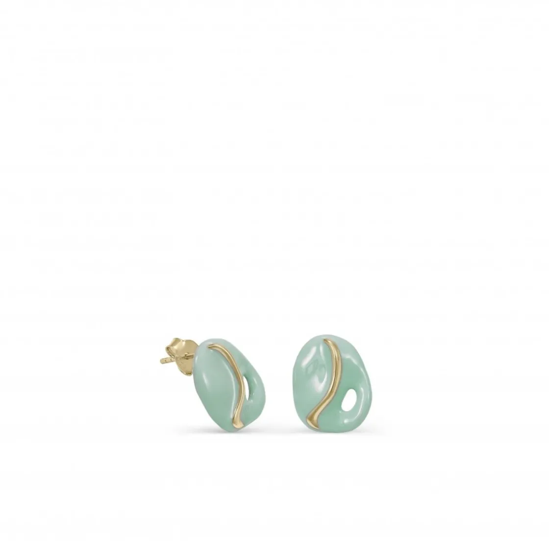 Pendientes Pequeños | LINEARGENT Pendientes originales diseño irregular esmalte verde y detalles dorados