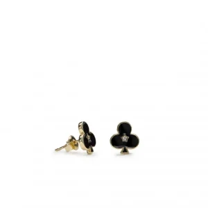 Pendientes Pequeños | LINEARGENT Pendientes pequeños diseño de trébol con esmalte negro