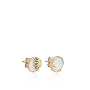 Pendientes Pequeños | LINEARGENT Pendientes pequeños diseño sol y luna con nácar