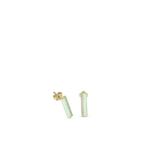 Pendientes Pequeños | LINEARGENT Pendientes pequeños diseño vertical con esmalte verde y circonitas