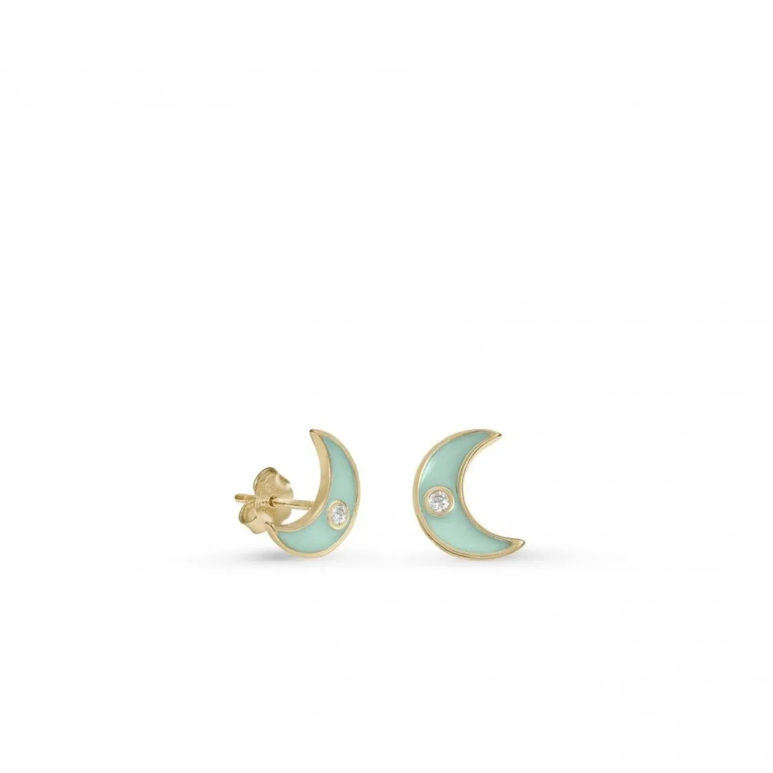 Pendientes Pequeños | LINEARGENT Pendientes pequeños en plata diseño luna esmalte menta