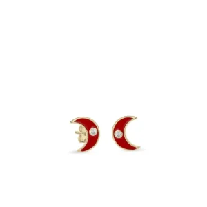 Pendientes Pequeños | LINEARGENT Pendientes pequeños en plata diseño luna esmalte rojo