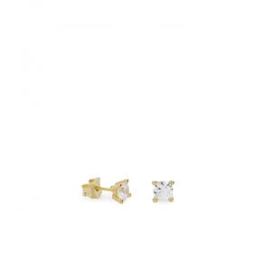 Pendientes Pequeños | LINEARGENT Pendientes pequeños plata baño dorado diseño 4 garras con circonita