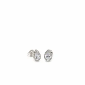 Pendientes Pequeños | LINEARGENT Pendientes pequeños plata brillantes con motivo ovalado y circonitas