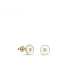 Pendientes Pequeños | LINEARGENT Pendientes pequeños plata circular esmalte blanco