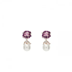 Pendientes Perlas | LINEARGENT Pendientes perla colgante con gemas rosadas y circonita