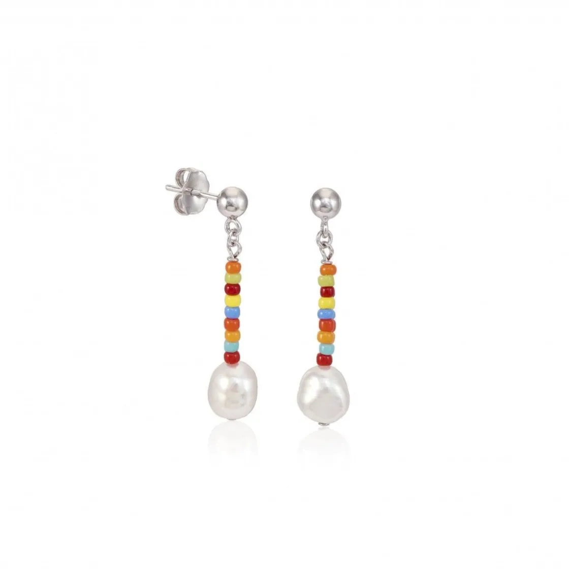 Pendientes Largos | Pendientes De Piedras De Colores | LINEARGENT Pendientes perla colgante diseño bolas multicolores