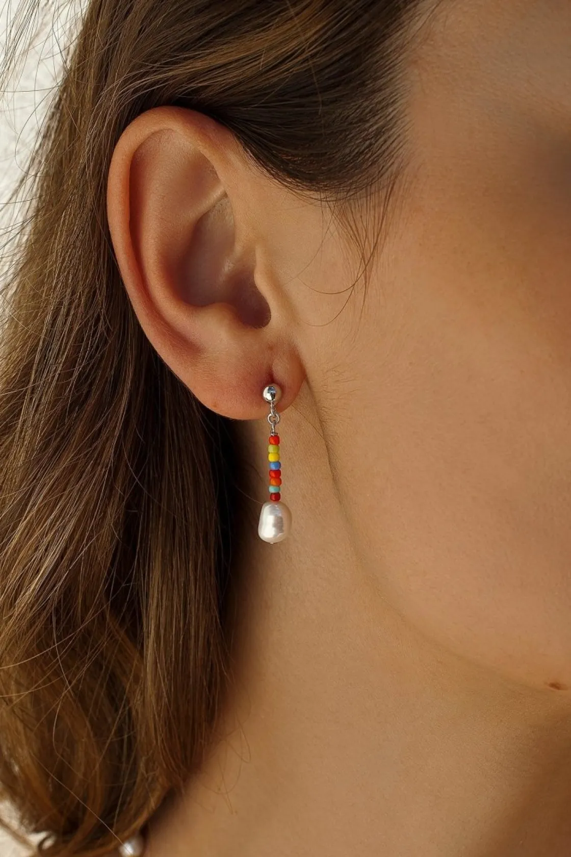 Pendientes Largos | Pendientes De Piedras De Colores | LINEARGENT Pendientes perla colgante diseño bolas multicolores