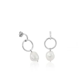 Pendientes Largos | Pendientes Perlas | LINEARGENT Pendientes perla colgante diseño de doble aro