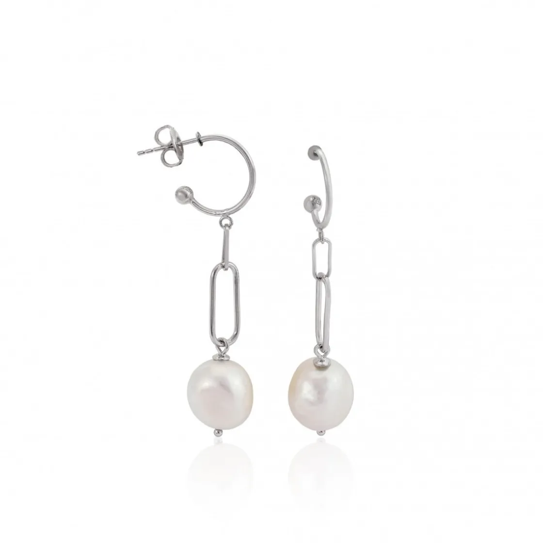 Pendientes Largos | Pendientes Perlas | LINEARGENT Pendientes perla colgante diseño eslabones irregulares