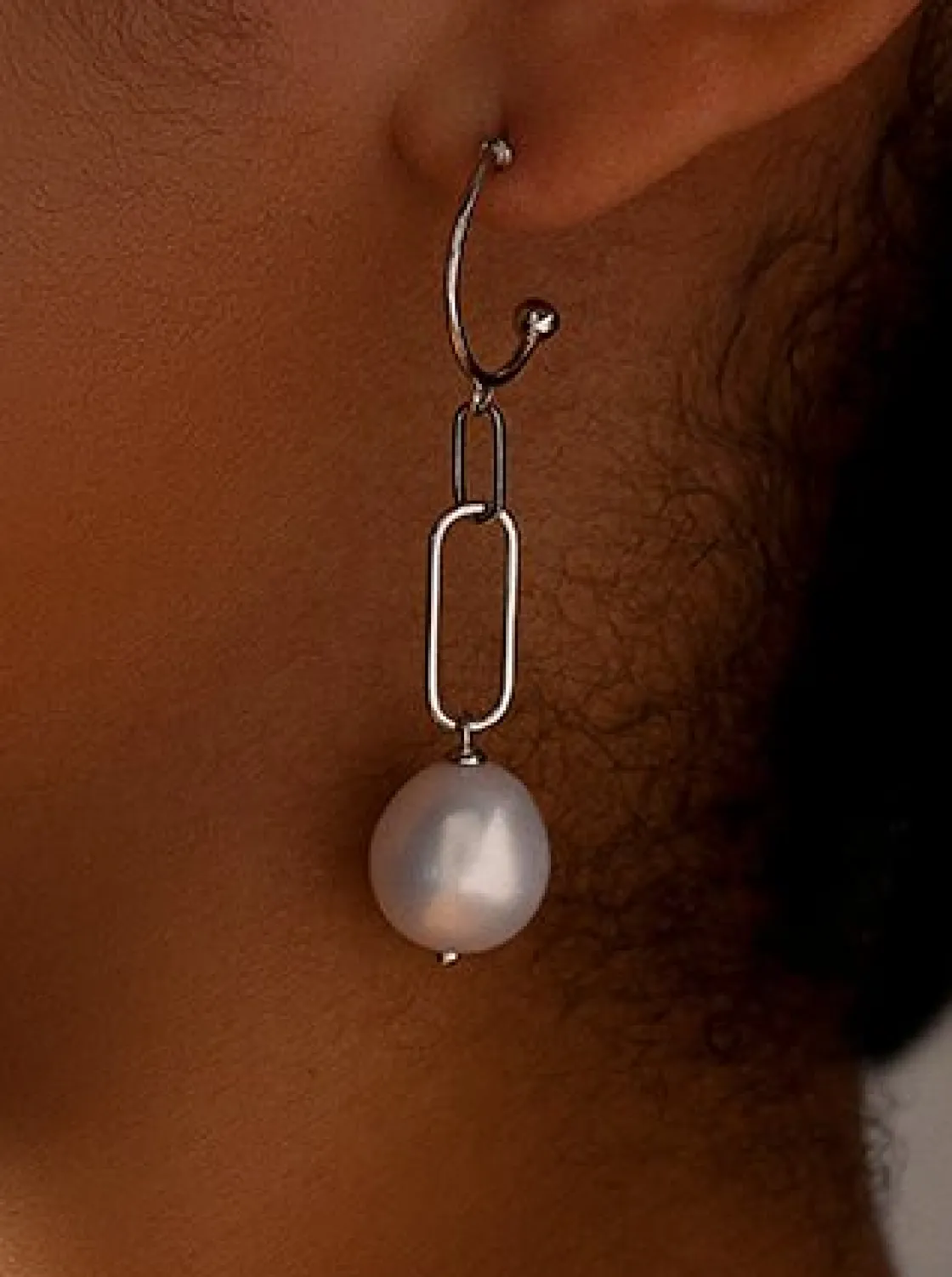Pendientes Largos | Pendientes Perlas | LINEARGENT Pendientes perla colgante diseño eslabones irregulares