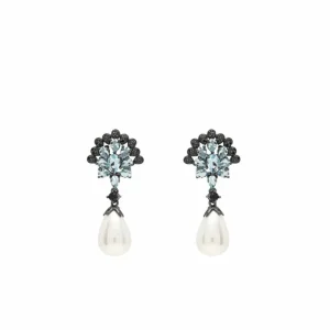 Pendientes Perlas | LINEARGENT Pendientes perla colgante diseño gemas negras y azules