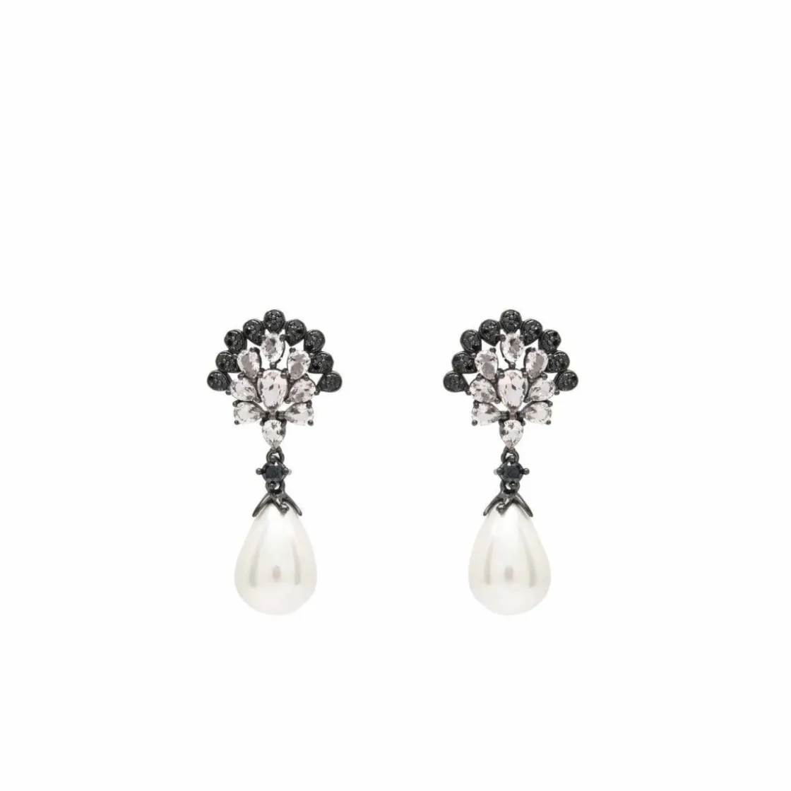 Pendientes Perlas | LINEARGENT Pendientes perla colgante diseño gemas negras y rosadas