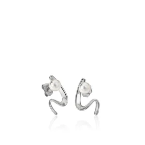Pendientes Perlas | LINEARGENT Pendientes perla de plata diseño ondulado