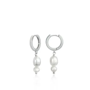 Pendientes Perlas | LINEARGENT Pendientes perla diseño aro de plata con colgante de perlas