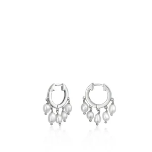 Pendientes Perlas | Pendientes Aro | LINEARGENT Pendientes perla diseño aro de plata con perlas colgando