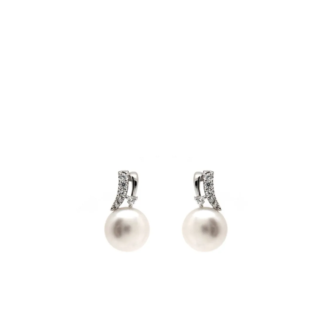 Pendientes Perlas | LINEARGENT Pendientes perlas con carril de circonitas y plata lisa
