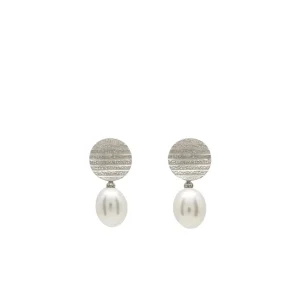 Pendientes Perlas | LINEARGENT Pendientes perlas de plata botón circular y perla colgante