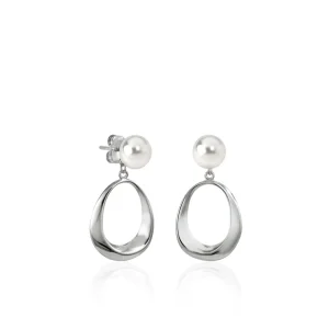 Pendientes Perlas | LINEARGENT Pendientes perlas de plata diseño aro colgante