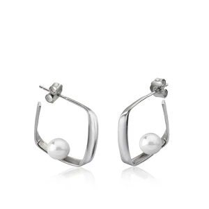 Pendientes Perlas | LINEARGENT Pendientes perlas de plata diseño cuadrado con perla