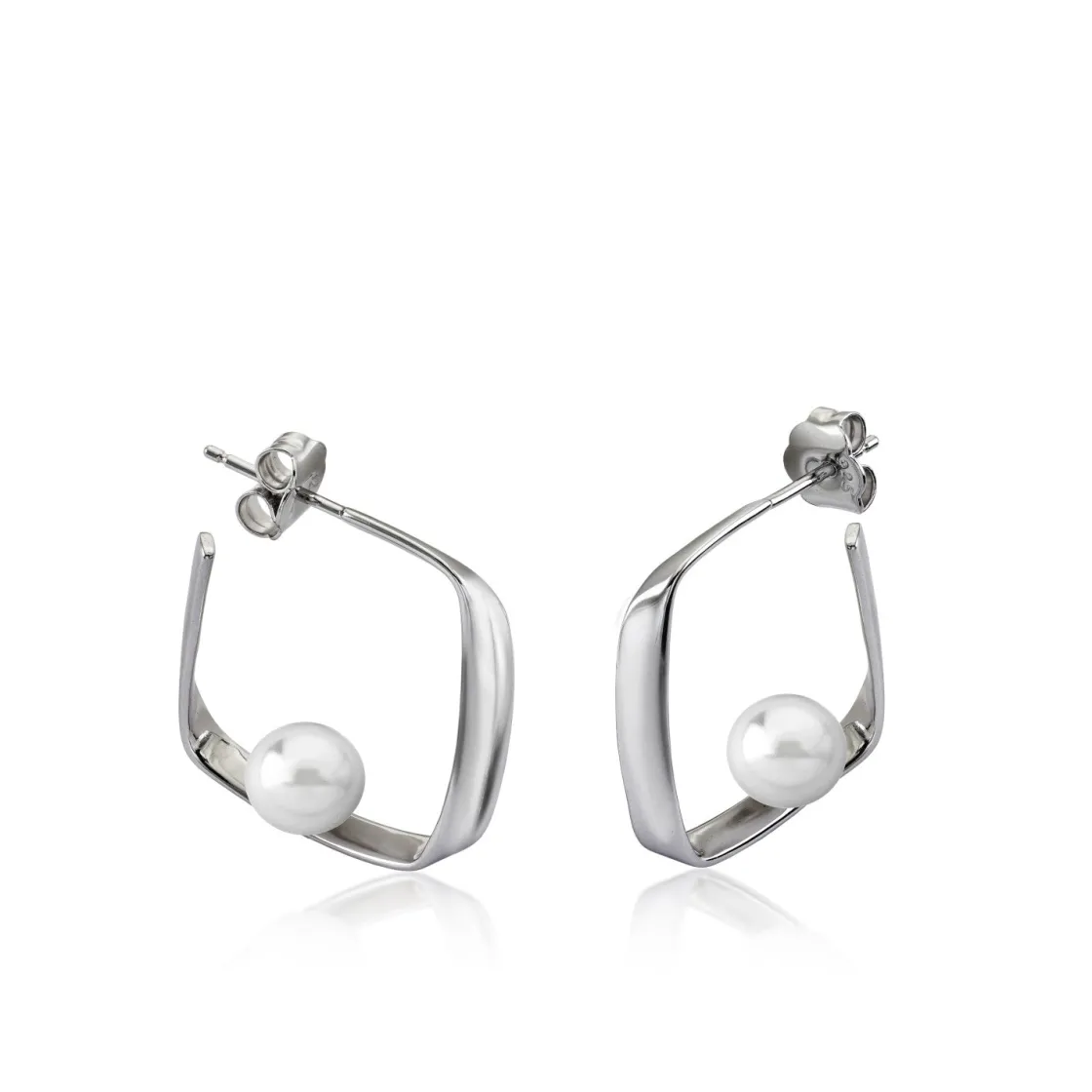 Pendientes Perlas | LINEARGENT Pendientes perlas de plata diseño cuadrado con perla