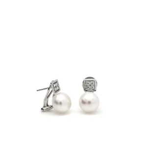 Pendientes Perlas | Pendientes Pequeños | LINEARGENT Pendientes perlas diseño cuadrado en la parte superior