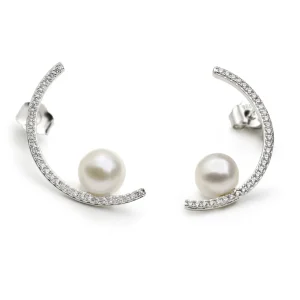 Pendientes Perlas | LINEARGENT Pendientes perlas diseño semicircular con circonitas