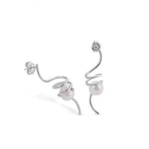 Pendientes Originales | Pendientes Perlas | LINEARGENT Pendientes perlas envueltas por un muelle de plata lisa