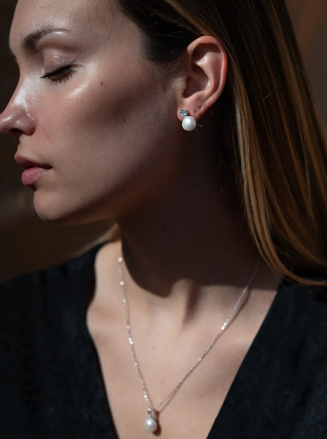 Pendientes Perlas | Pendientes Pequeños | LINEARGENT Pendientes perlas estilo tu y yo con perla y circonita talla redonda