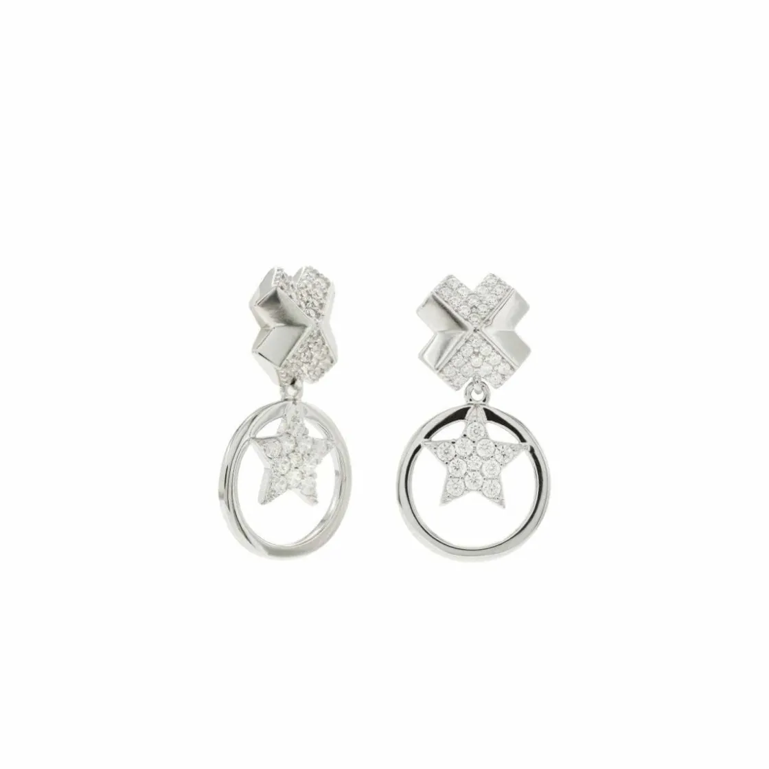 Pendientes Largos | LINEARGENT Pendientes plata y circonitas móviles con motivo de circulo y estrella