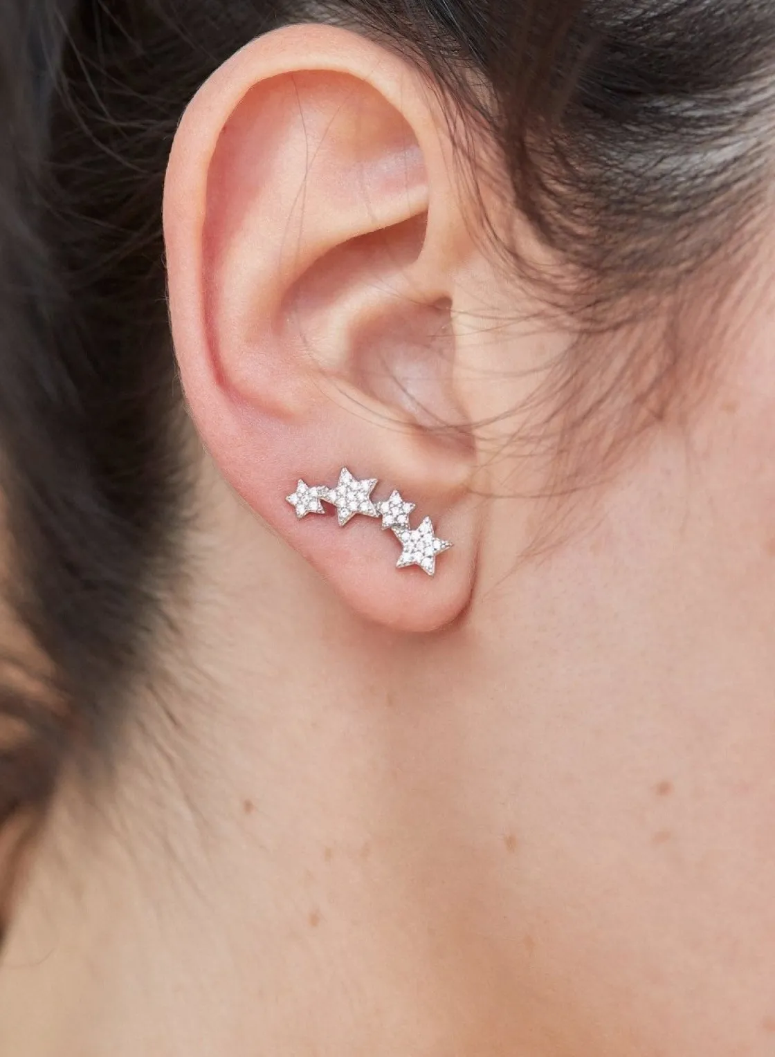 Pendientes Trepadores | LINEARGENT Pendientes trepadores de plata con motivo de estrellas con circonitas