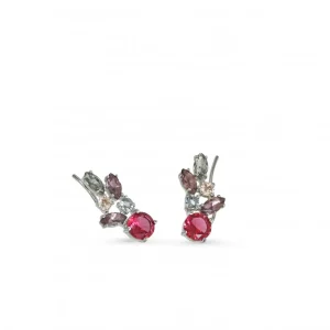 Pendientes Trepadores | LINEARGENT Pendientes trepadores de plata diseño hoja en rosa