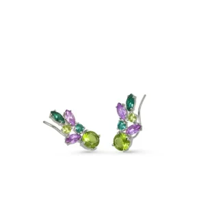 Pendientes Trepadores | LINEARGENT Pendientes trepadores de plata diseño hoja en verde